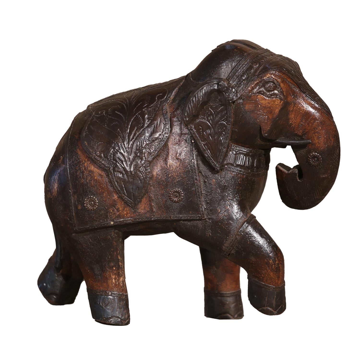 Vintage Solid Wood Handmade Elephant Statue