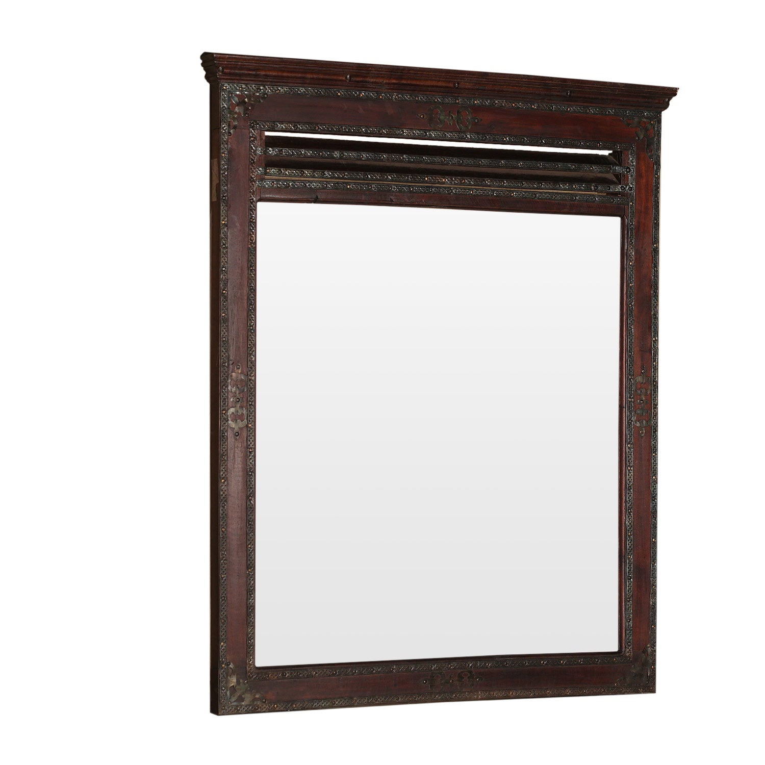 Handcarved Solid Wood Vanity Mirror With Metal Accents