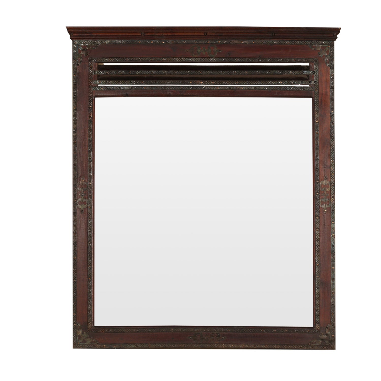 Handcarved Solid Wood Vanity Mirror With Metal Accents
