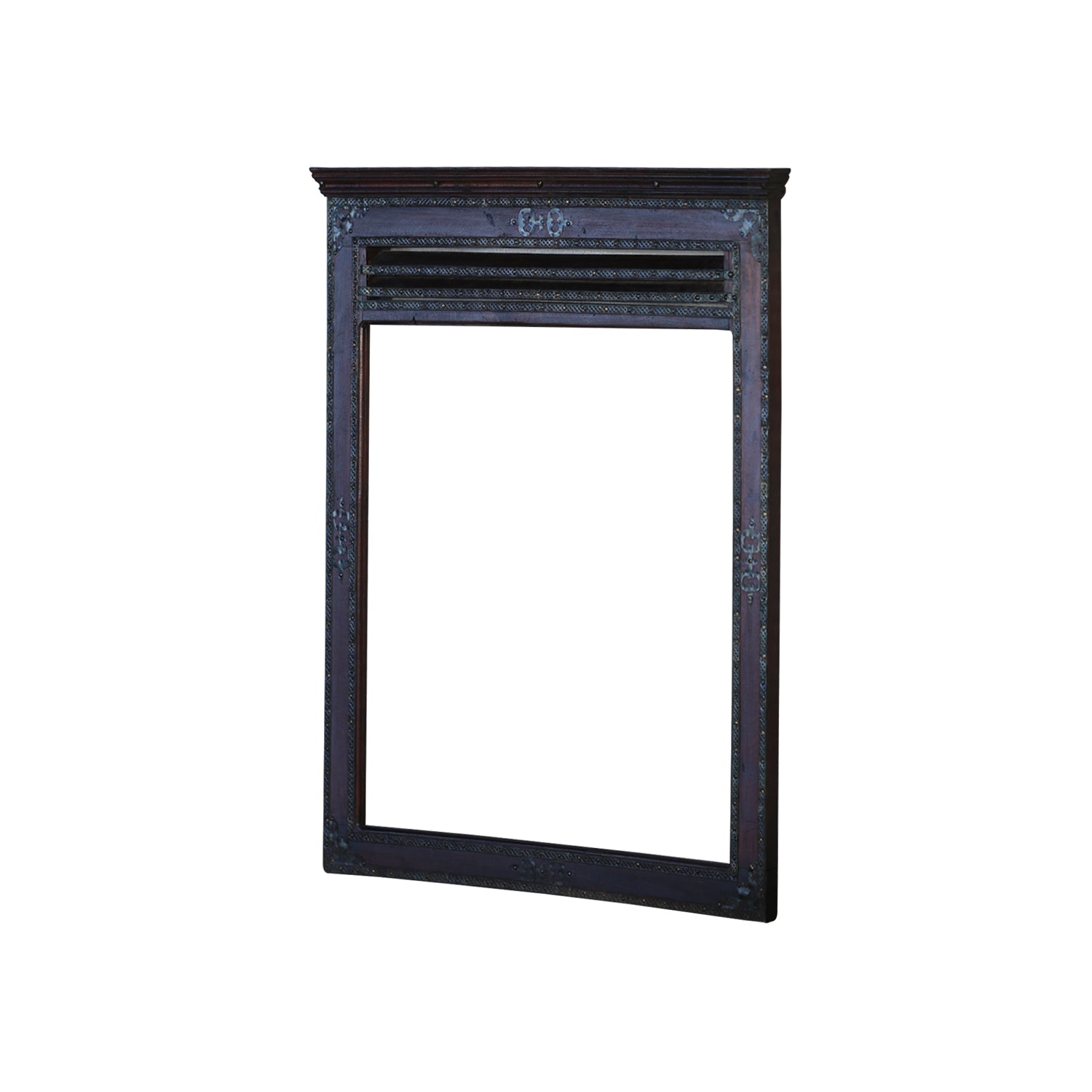 Handcarved Solid Wood Vanity Mirror With Metal Accents