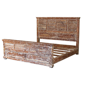 Solid Reclaimed Wood King Size Bed With Shutter Style Headboard & Footboard