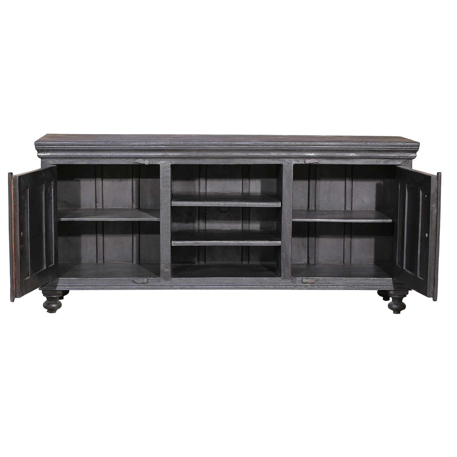 Distressed Ash Gray Finish Media Console With Grill Accents