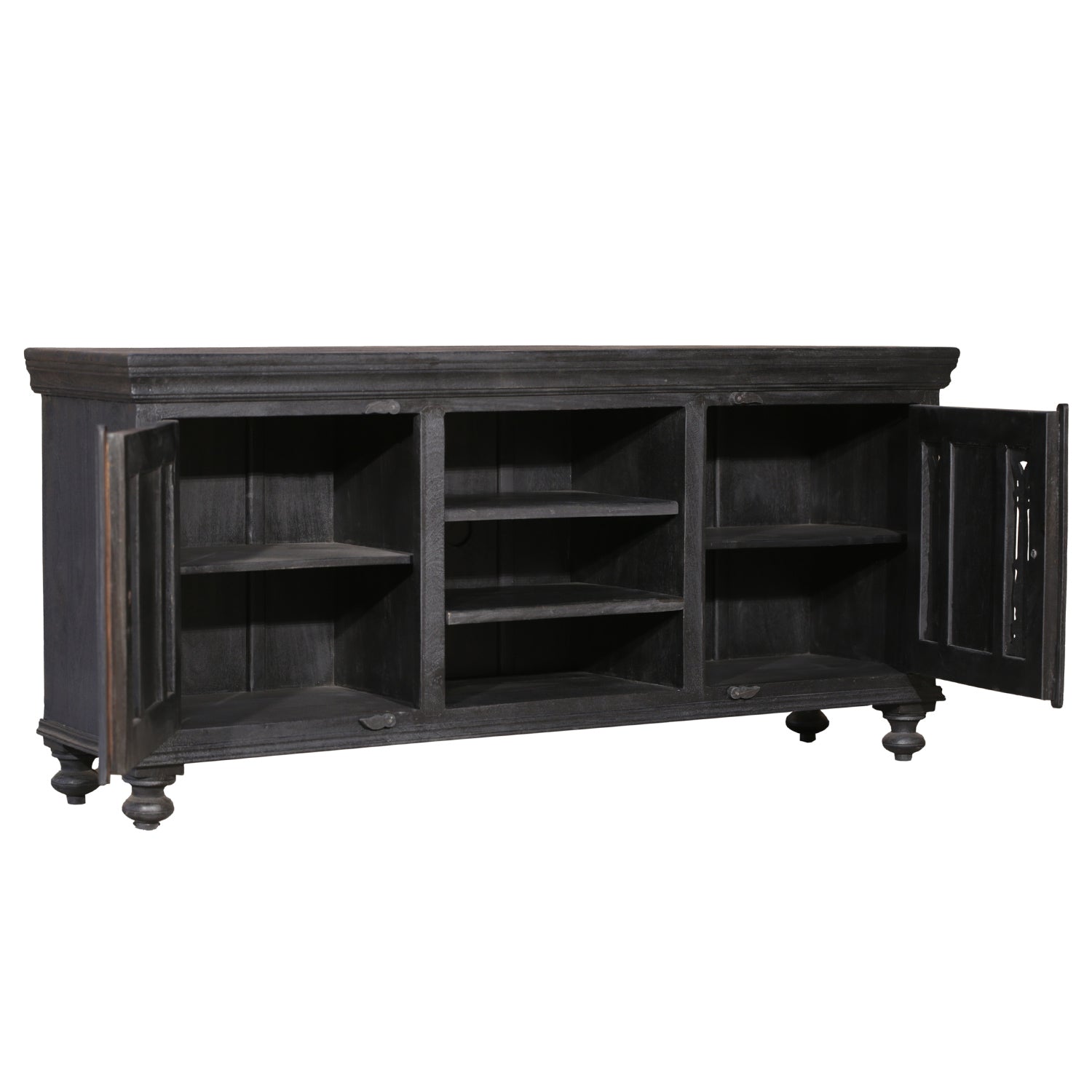 Distressed Ash Gray Finish Media Console With Grill Accents