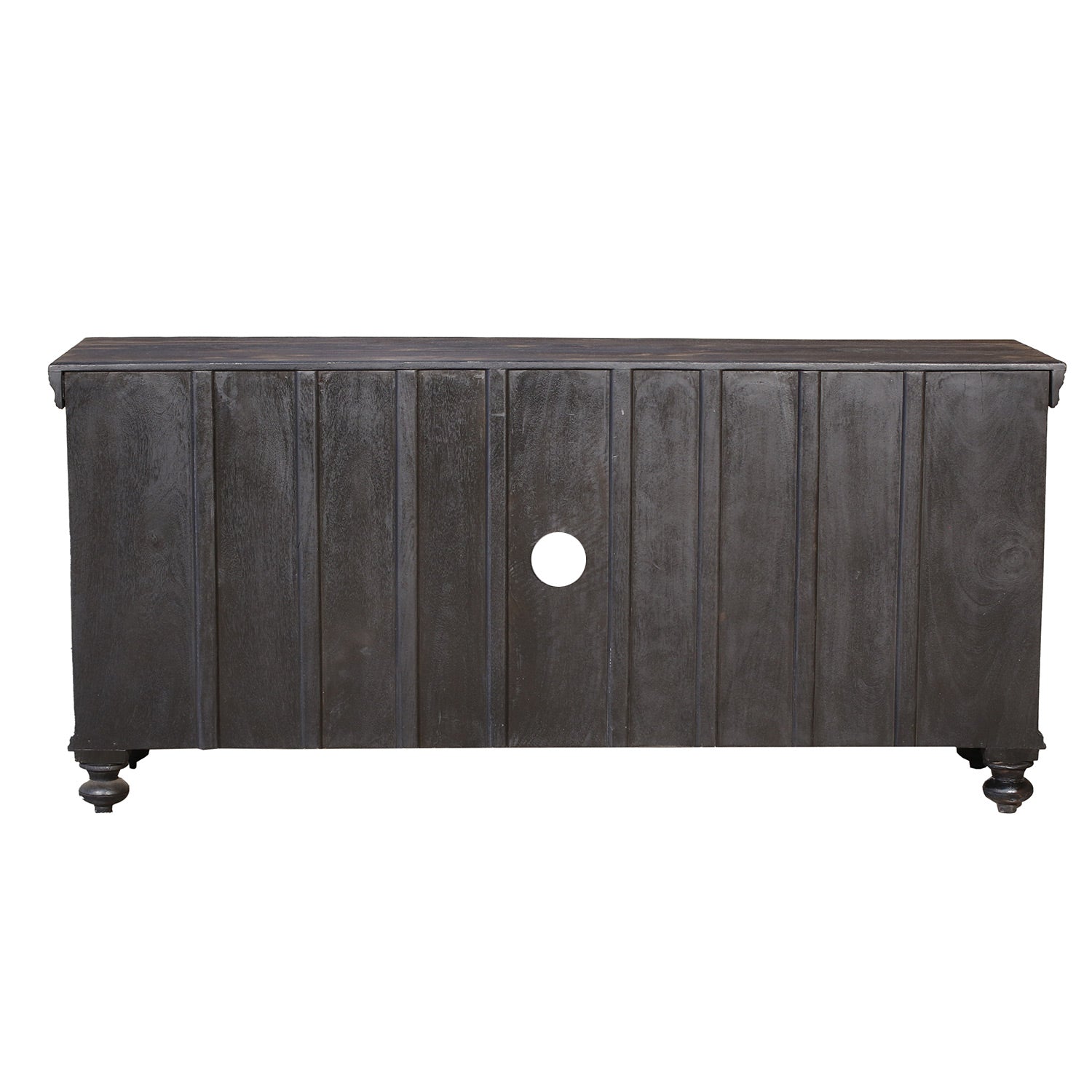 Distressed Ash Gray Finish Media Console With Grill Accents