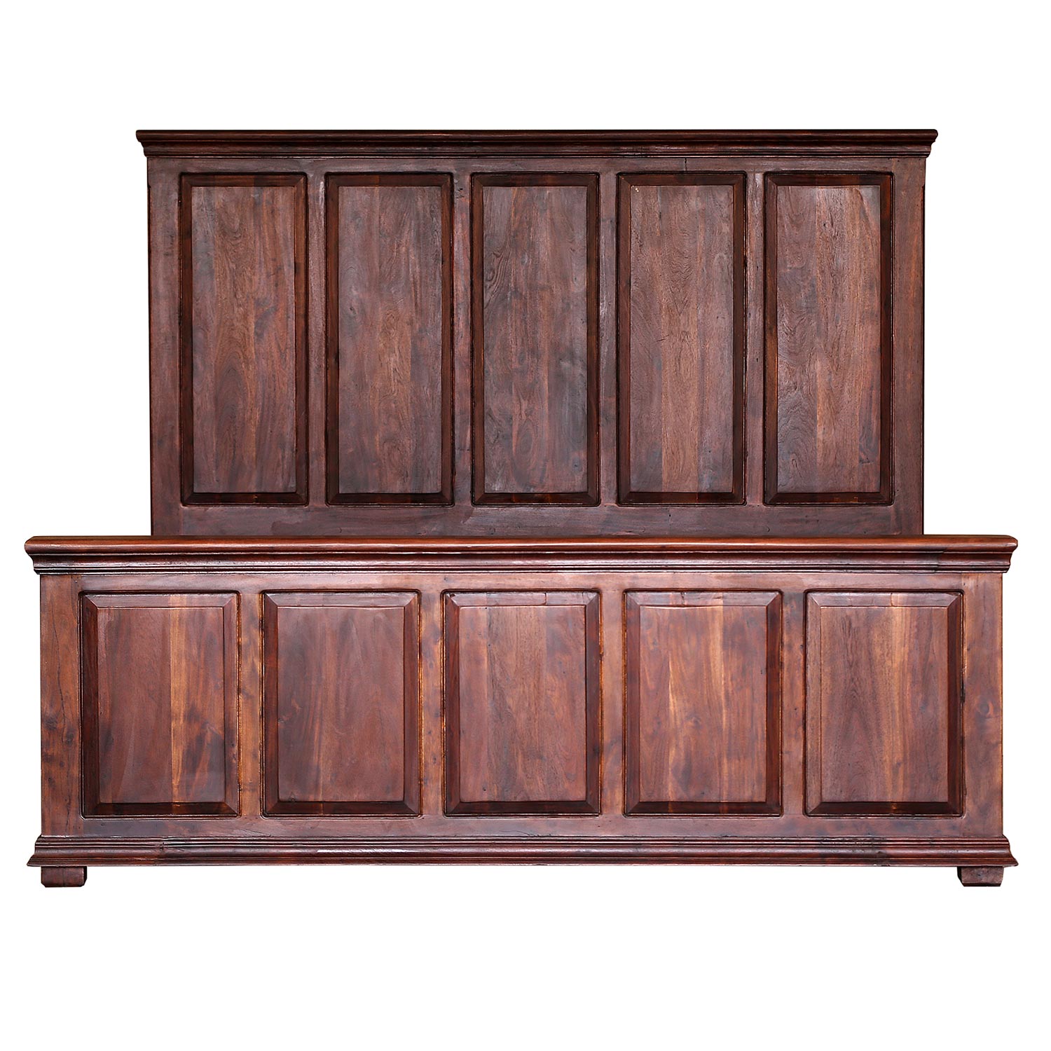 Solid Sheesham Wood Paneled King Size Bed With Nightstands