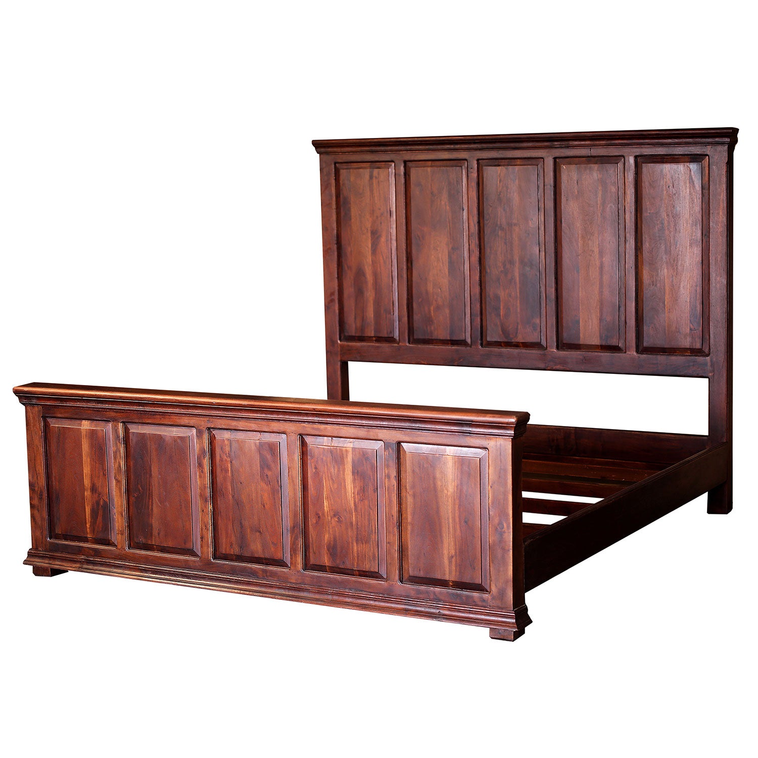 Solid Sheesham Wood Paneled King Size Bed With Nightstands