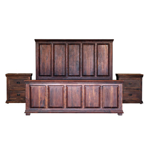Solid Sheesham Wood Paneled King Size Bed With Nightstands