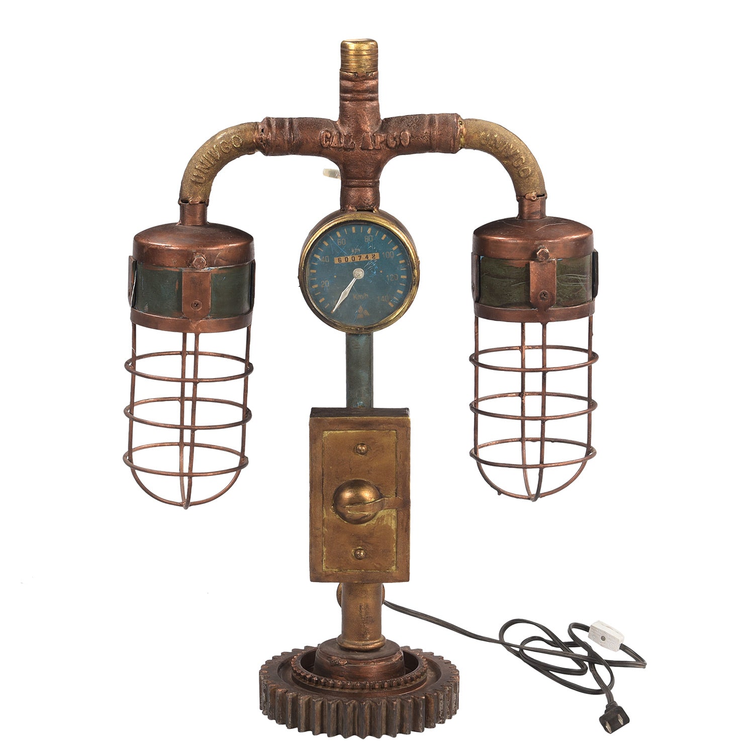 Eclectic Industrial Gears And Gauge Upcycled Table Lamp