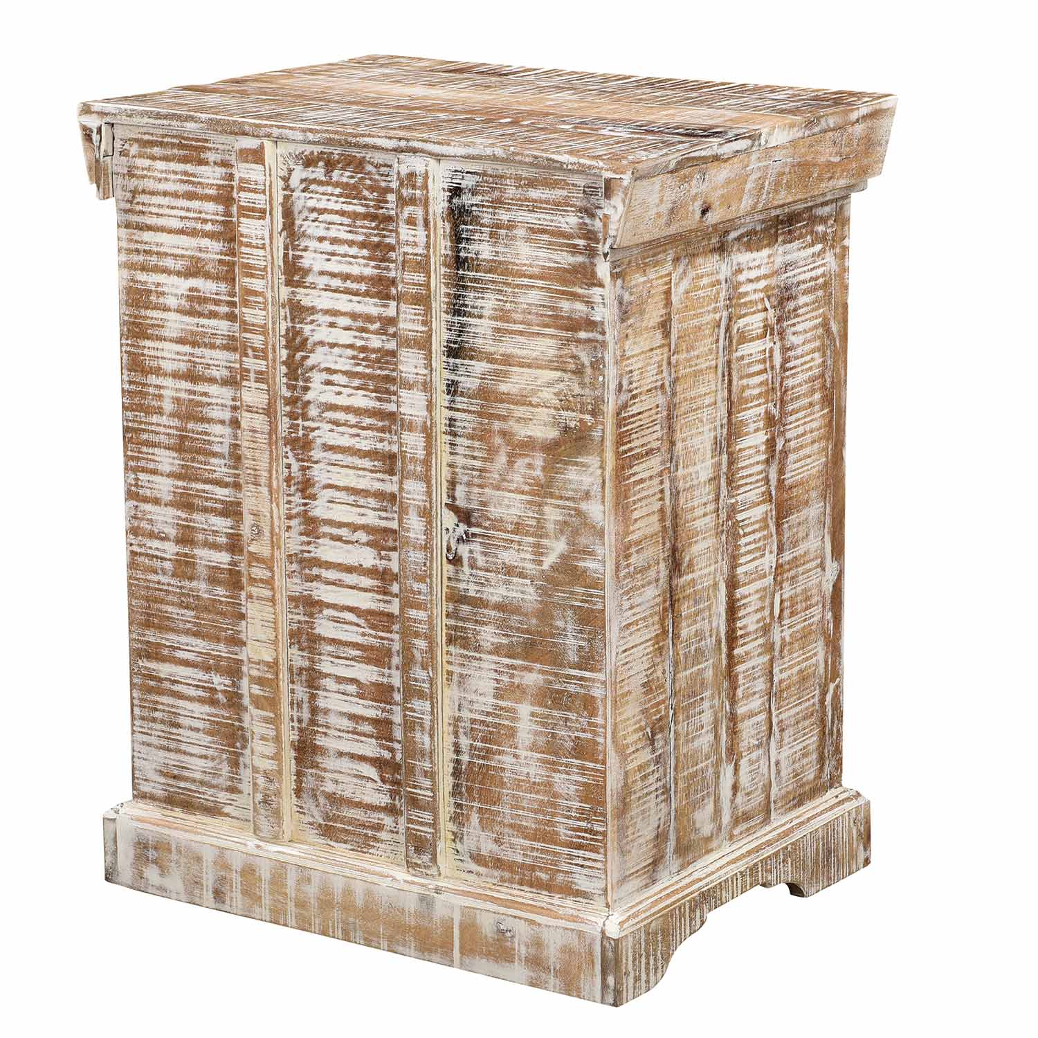 Farmhouse Style Carved Distressed White Nightstand With Glass