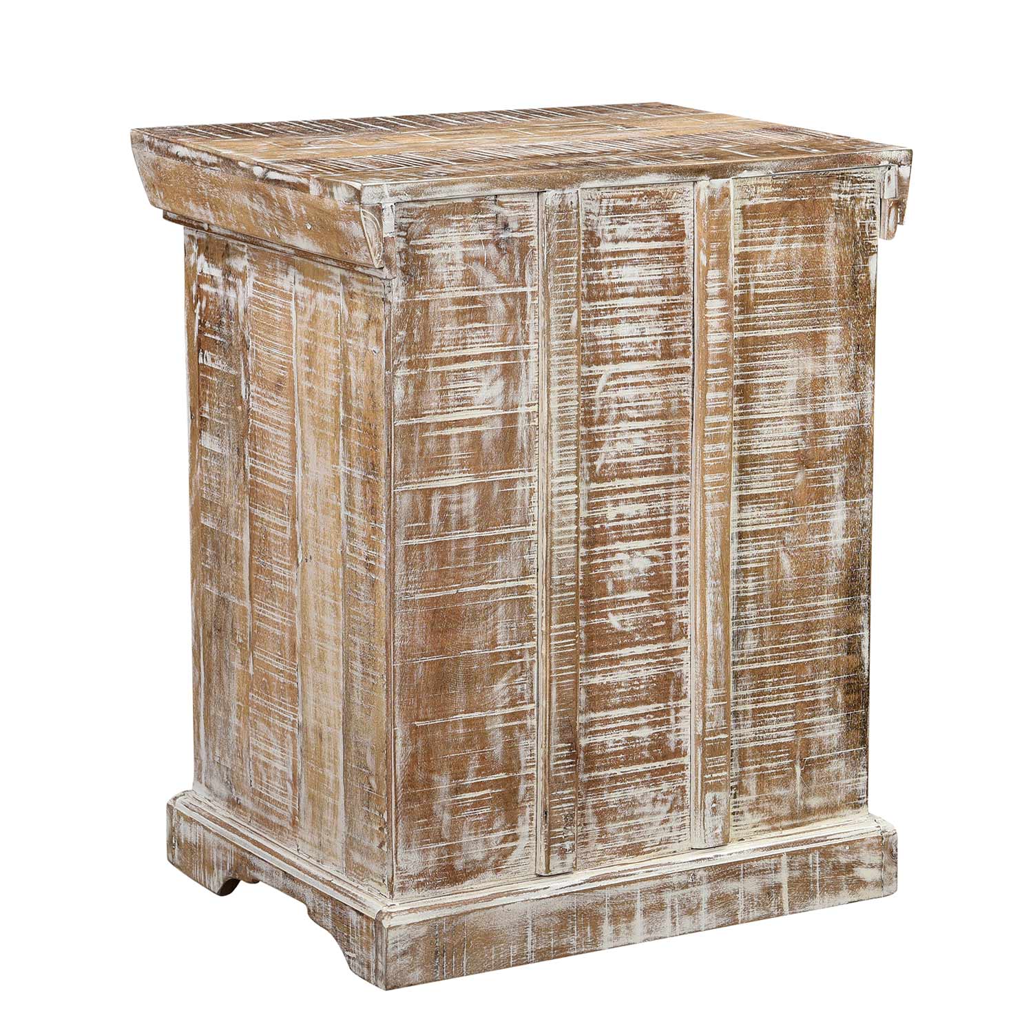Farmhouse Style Carved Distressed White Nightstand With Glass