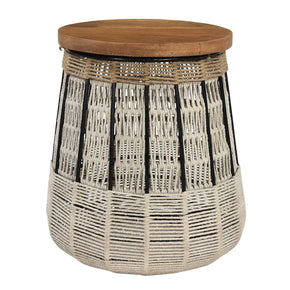 Farmhouse Style Woven Rope And Wood Round End Table