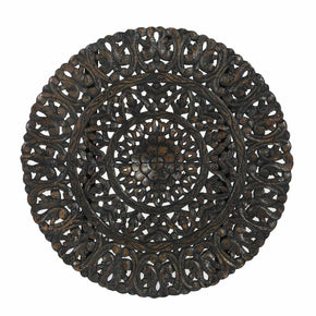 24" Round Lattice Carved Solid Wood Wall Panel