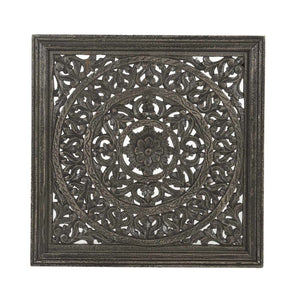 24" Square Lattice Carved Solid Wood Framed Wall Panel