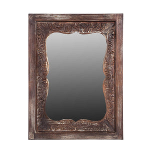 Distressed Carved 3' x 4' Solid Wood Vanity Mirror
