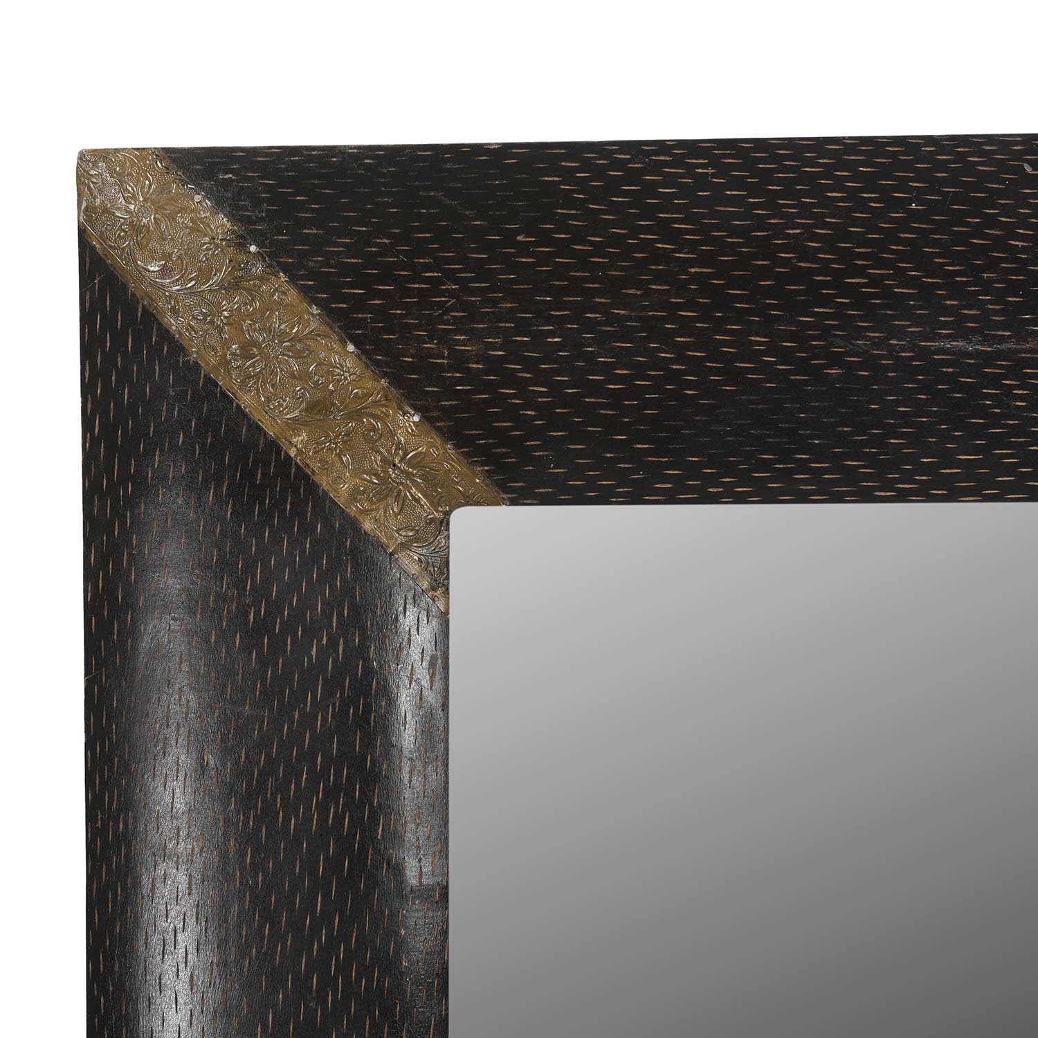 Transitional Solid Wood Vanity Mirror With Brass Foil Accent Corners