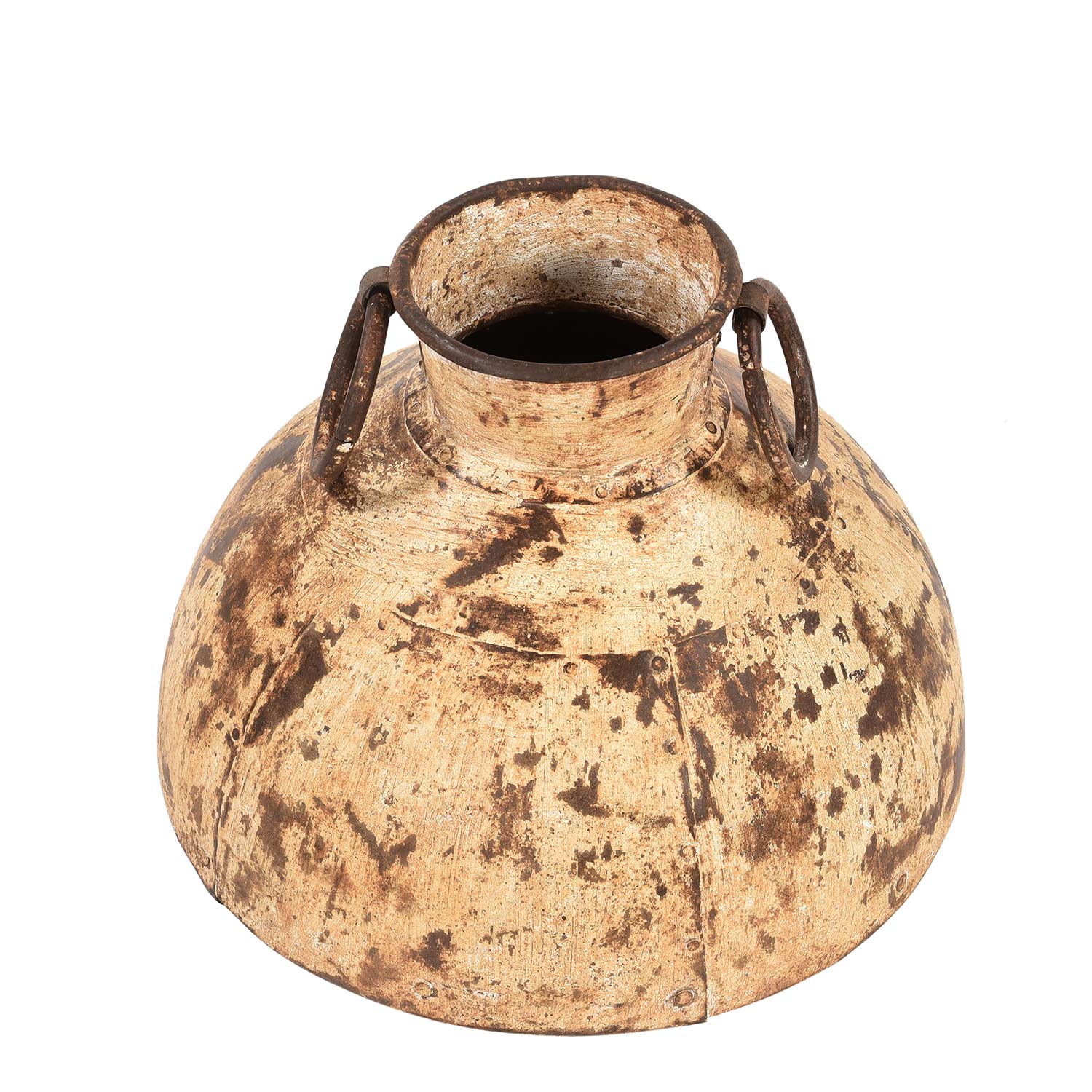 Rustic Vintage Large Metal Matka Vase With Ring Handles