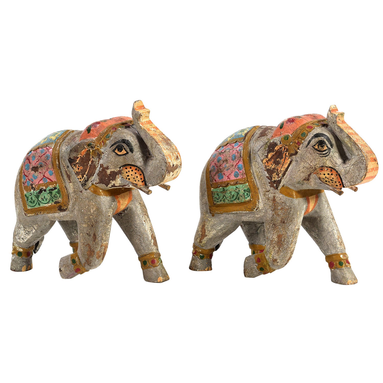 Vintage Wooden Hand Painted Elephant Statue