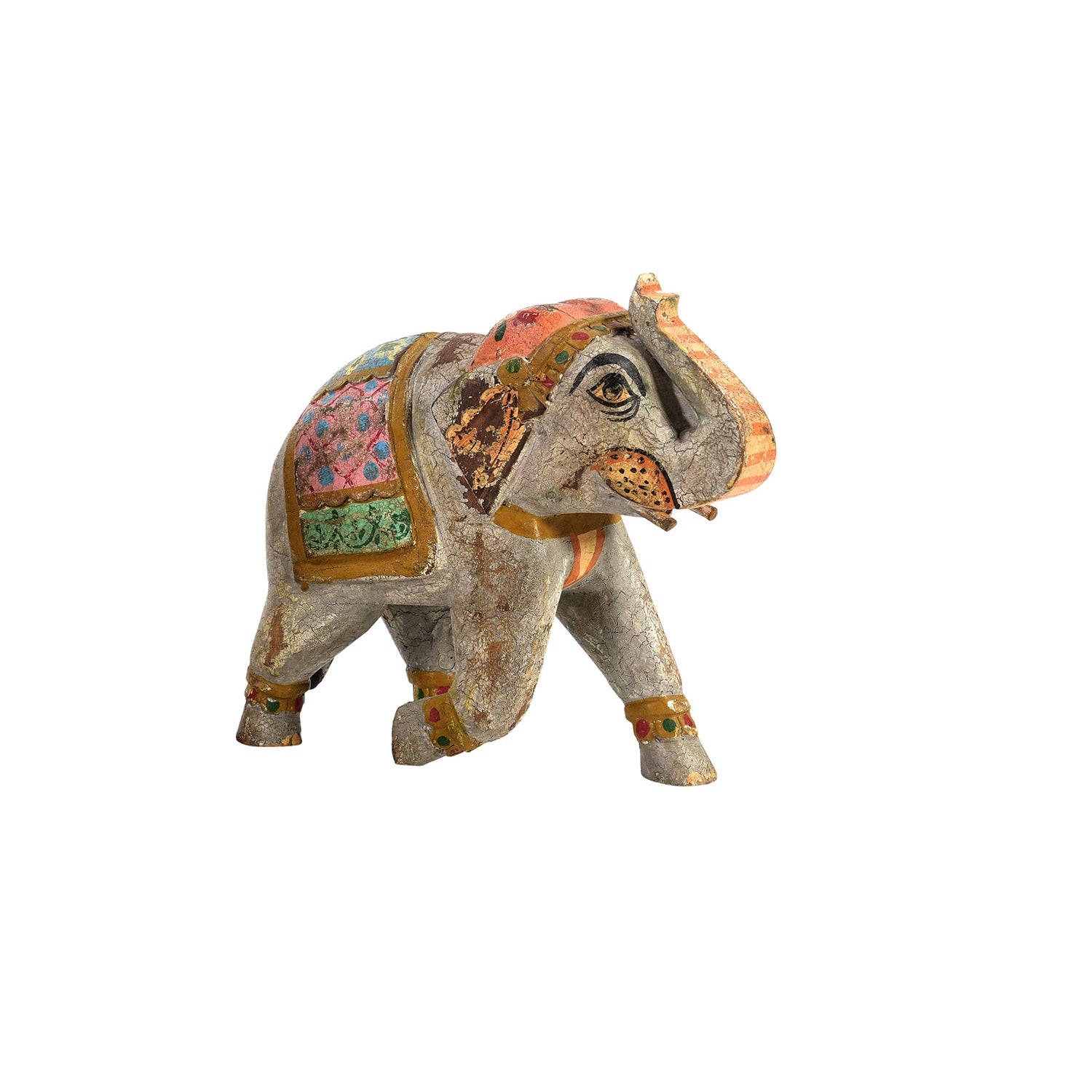 Vintage Wooden Hand Painted Elephant Statue