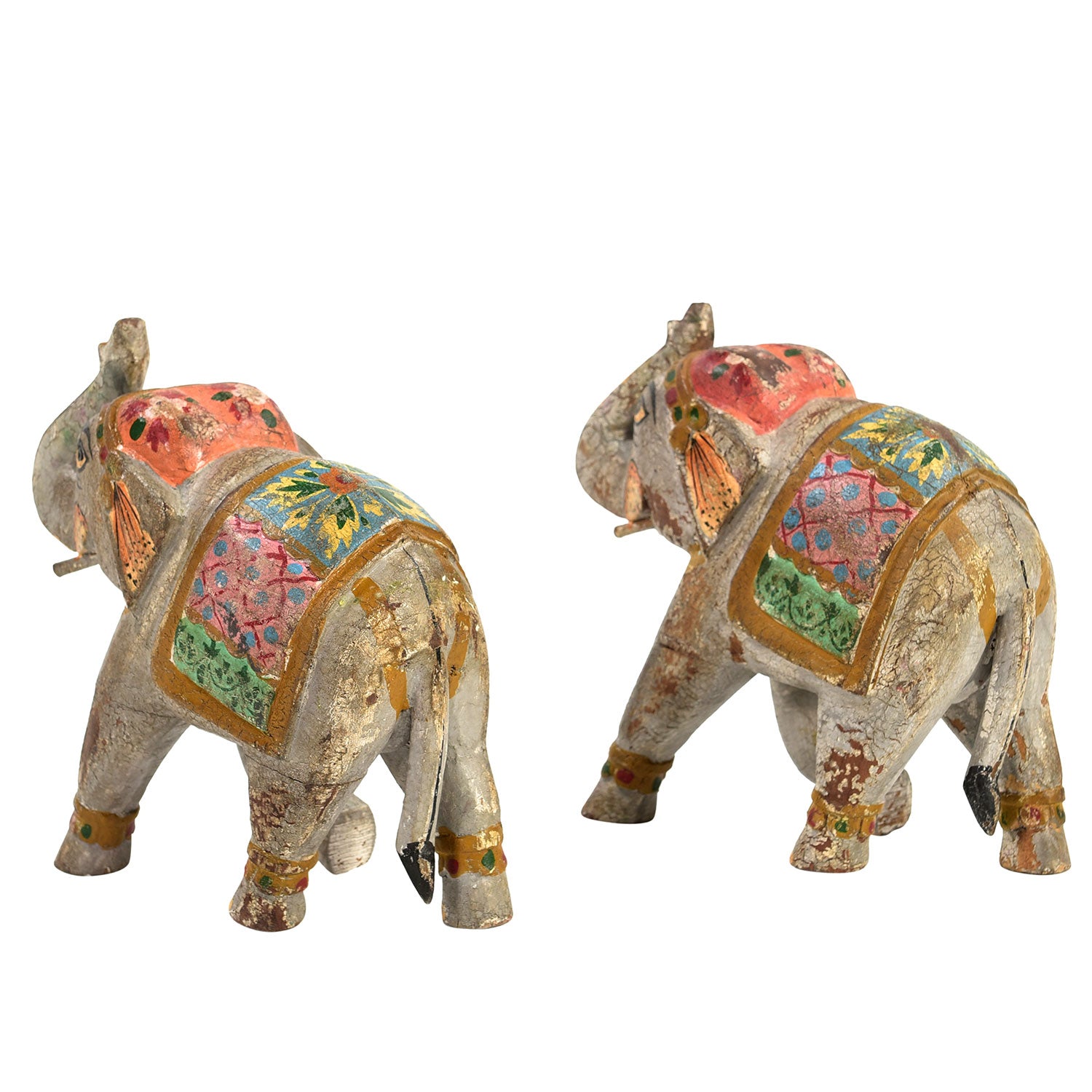 Vintage Wooden Hand Painted Elephant Statue