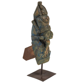 Country Style Carved Antique Wooden Horse Corbel On Metal Display Stand