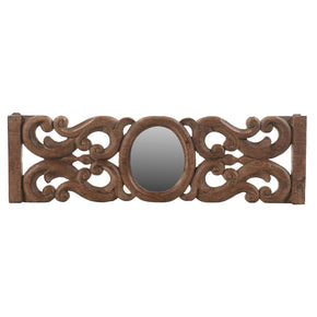 Vintage Lattice Carved Wooden 31" Long Wall Hanging With Mirror Accent