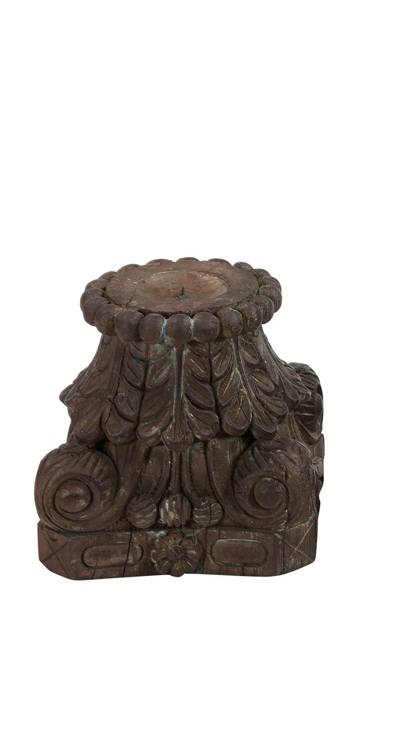 Antique Carved Wooden Column Base Distressed Candle Holder Riser
