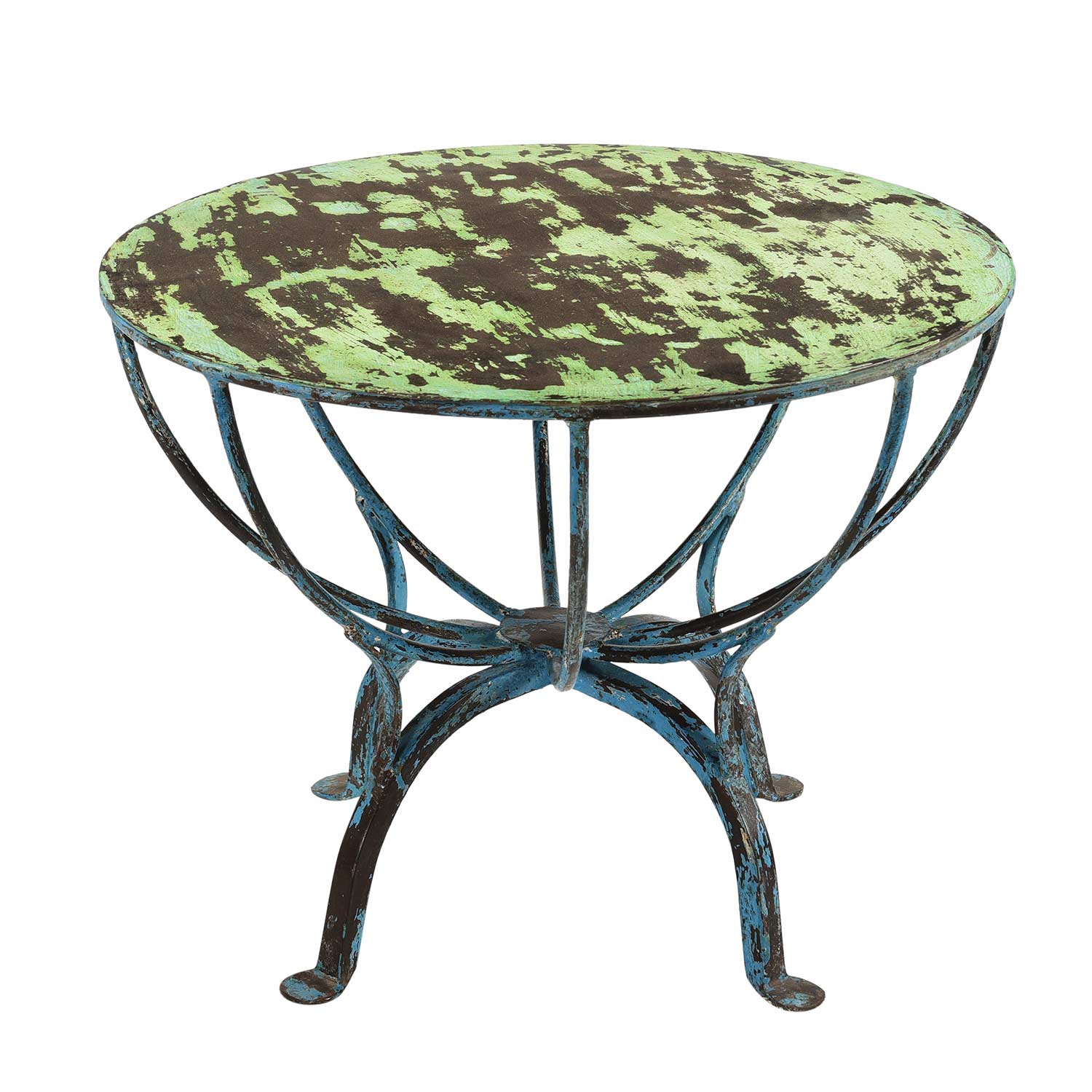 Vintage Distressed Painted Round Iron Base End Table
