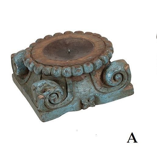Distressed Carved Vintage Column Base Candle Holder Riser