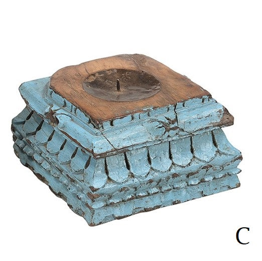 Distressed Carved Vintage Column Base Candle Holder Riser