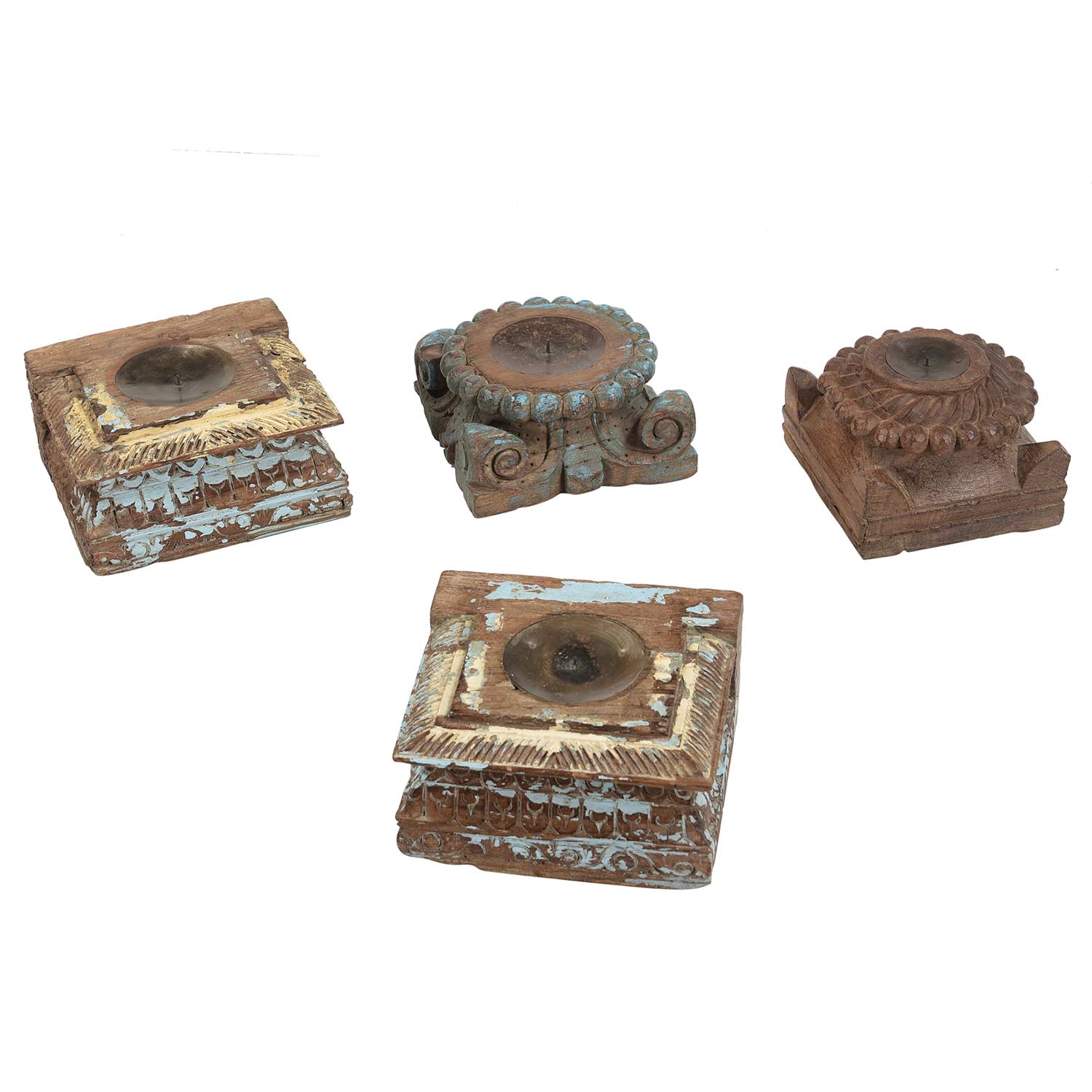 Distressed Carved Vintage Column Base Candle Holder Riser