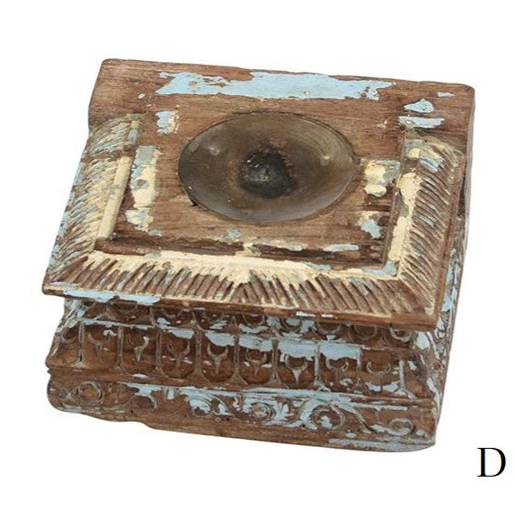 Distressed Carved Vintage Column Base Candle Holder Riser