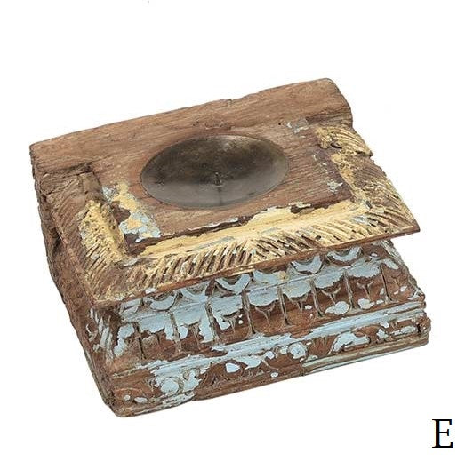 Distressed Carved Vintage Column Base Candle Holder Riser