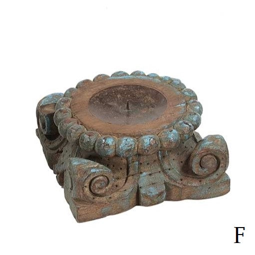 Distressed Carved Vintage Column Base Candle Holder Riser