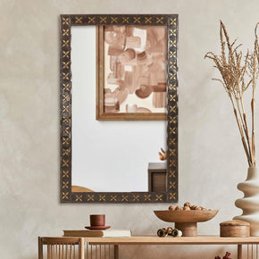 Transitional Style Wooden 30" x 52" Mirror With Brass Accents