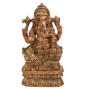 Traditional Carved 24" Tall Wooden Ganesha Statue