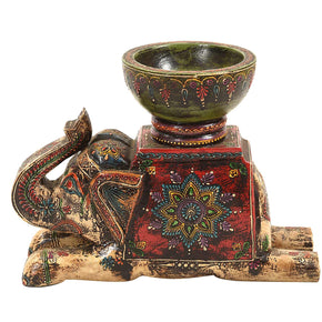 Unusual Wooden Royal Painted Elephant Candle Holder
