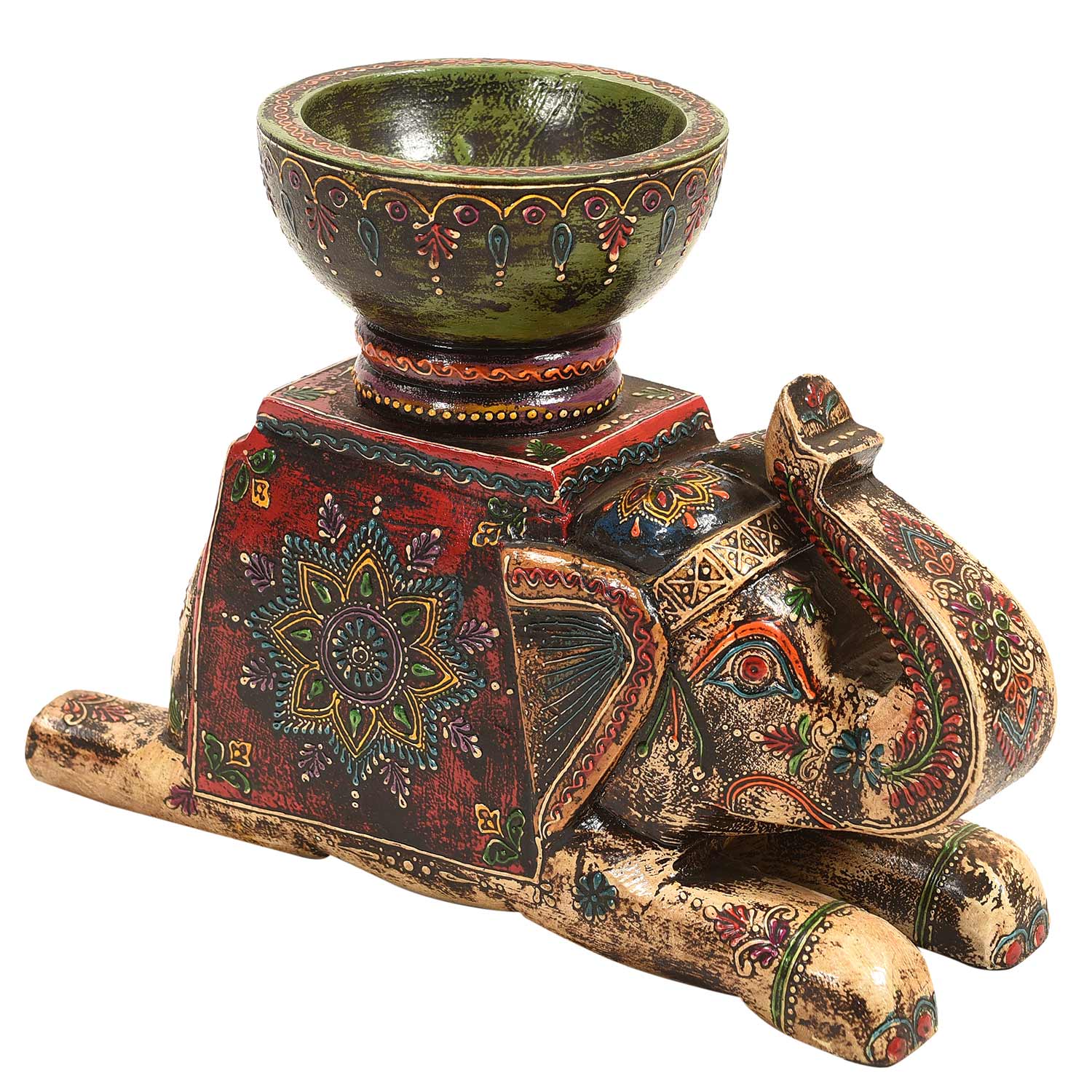 Unusual Wooden Royal Painted Elephant Candle Holder