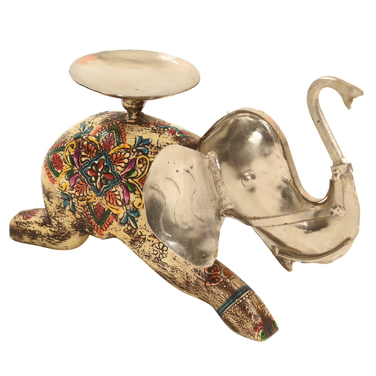 Unique Wood And Metal Elephant Candle Holder