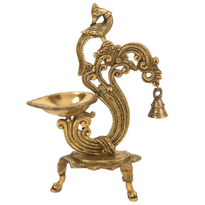 Traditional Indian Brass Peacock Oil Lamp Candle Holder