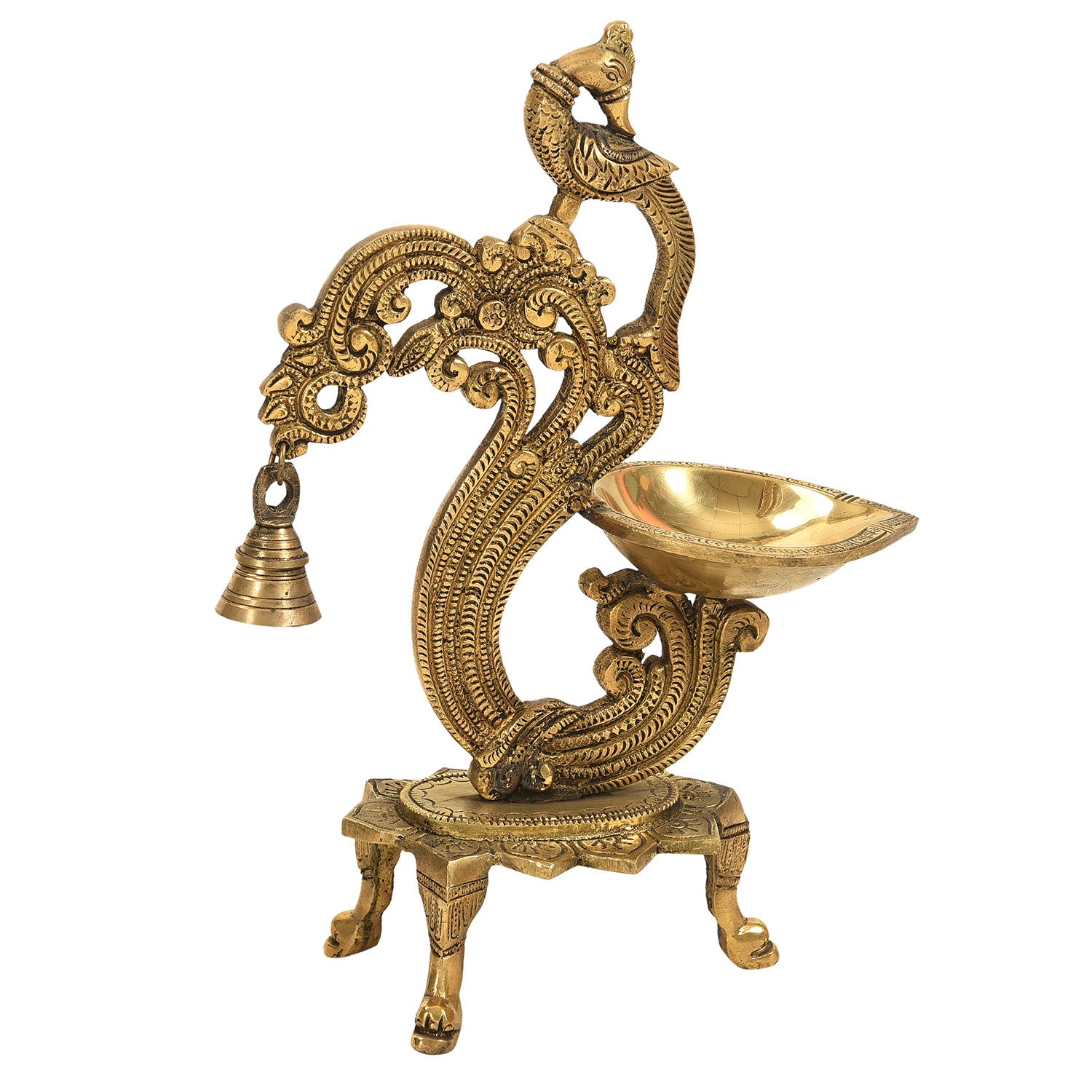 Traditional Indian Brass Peacock Oil Lamp Candle Holder