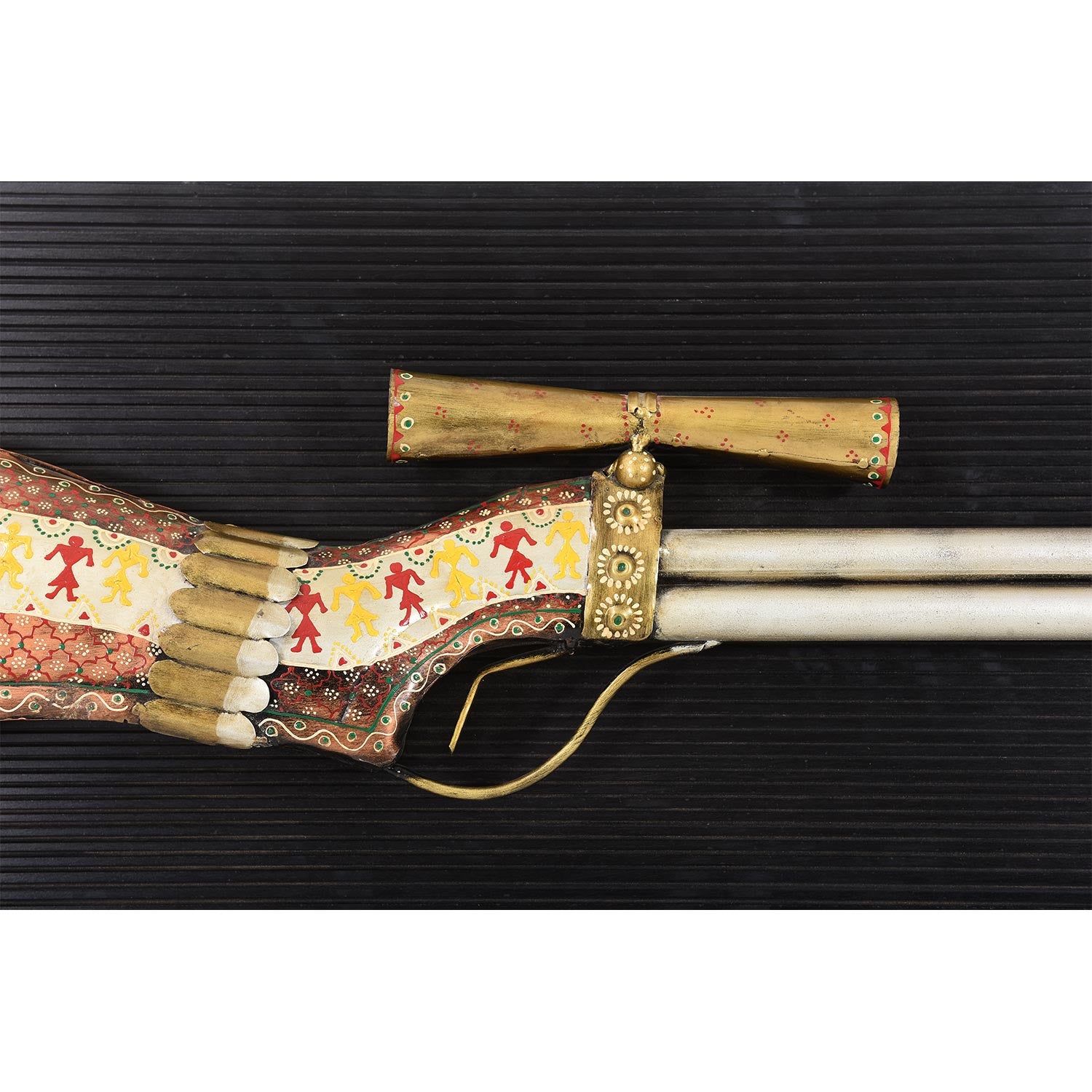 Unusual Hand Painted Rifle Wood And Metal Wall Décor