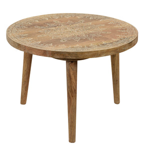Farmhouse Style Natural Wooden Hand Painted  20" Round Side Table