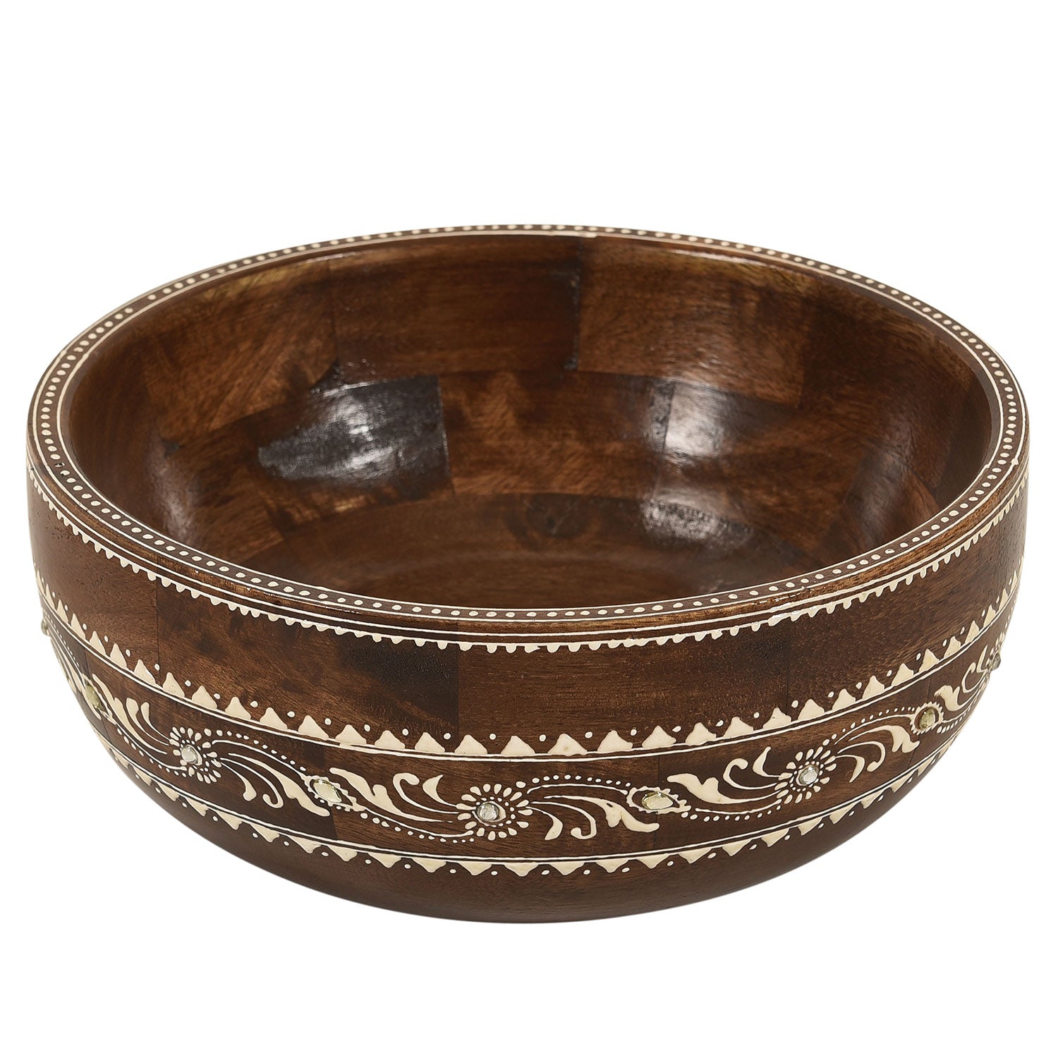 Modern Artistically Painted Wooden Round Friut Bowl - Dark