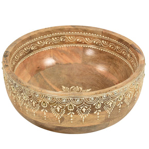 Modern Artistically Painted Wooden Round Fruit Bowl - Natural