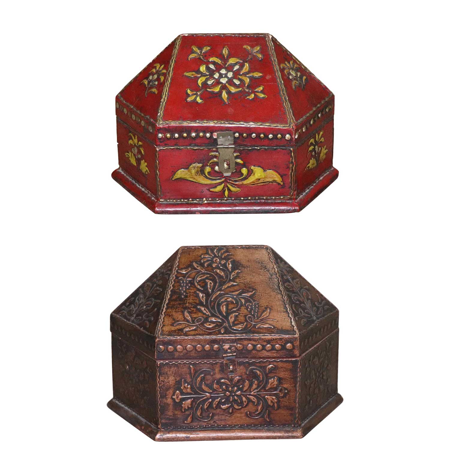 Unique Hand Painted Decorative Wooden Box (Red/Copper)