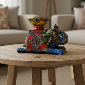 Unique  Artistic Wooden Royal Painted Elephant Candle Holder