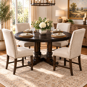 Transitional Style  Vintage 60” Round Solid Wood 6 Seater Dining Table