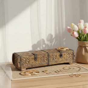 Hand Carved 23" Long Wooden Double Box