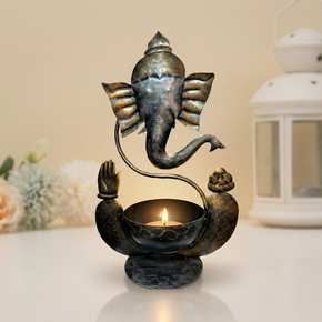 Eclectic Metal Ganesha 24" Tall Candle Holder / Bowl