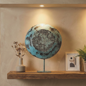 Farmhouse Style Distressed Blue Vinatge Metal Seive On Display Stand